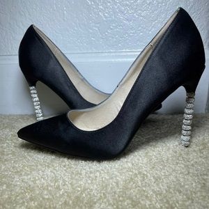 Jacobies Black Pumps with Rhinestone Heel Stilletos Pointed Toe Heels